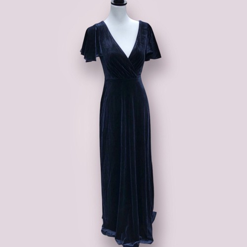 Lulus Absolutely Amazed dunkelblau Samt Flatterärmel Maxikleid neu mit Etikett Gr. Small - Bild 2 von 11