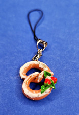Handmade Pretzel Charm with Strawberries  Icing   Cute Polymer Clay Phone Strap
