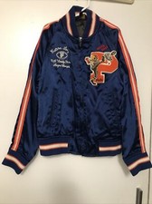 Polo Ralph Lauren Blue 1967 P Patch Tiger Satin Varsity Baseball Jacket Sz 8