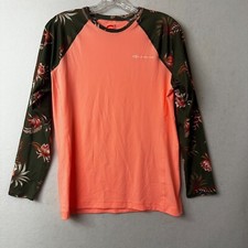 O'Rageous Womens Rash Guard XL Coral Olive Green Floral Long Sleeve Swim Shirt
