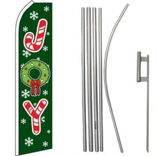Joy Candy Cane Green / Red/ White Swooper Flag  16ft Flagpole Kit/Ground Spike