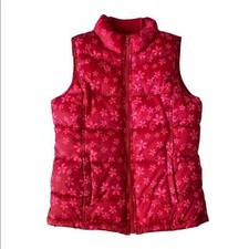 Old Navy Girl  s Red And Pink Floral Full Zip Puffer Vest Sz XL