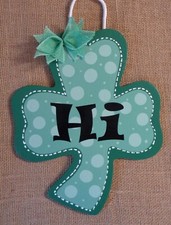 Shamrock St. Patrick's Day Sign Door Hi Welcome Teal Green Plaque Hanger