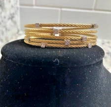 CHARRIOL 18K GOLD DIAMOND  STEEL CABLE BRACELET 6.5IN WRIST 16.0 Grams