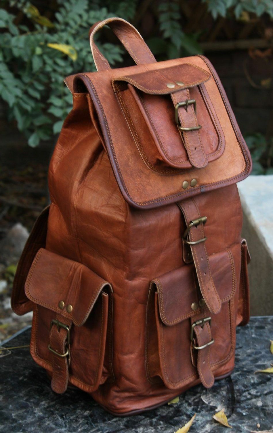 Vintage Leather Rucksack for Men - Laptop Shoulder Backpack for School & Travel