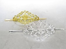Small gold or silver filigree metal hair slide stick clip barrette