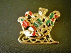 FESTIVE SANTA SLEIGH TEDDY BEAR CANDY CANE GIFT ENAMEL GOLD TONE PIN BROOCH-1.5" — photo 3