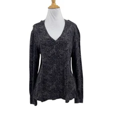 Rails Shirt Womens L Large Snakeskin Print Charcoal Sami V Neck Long Sleeve Tee