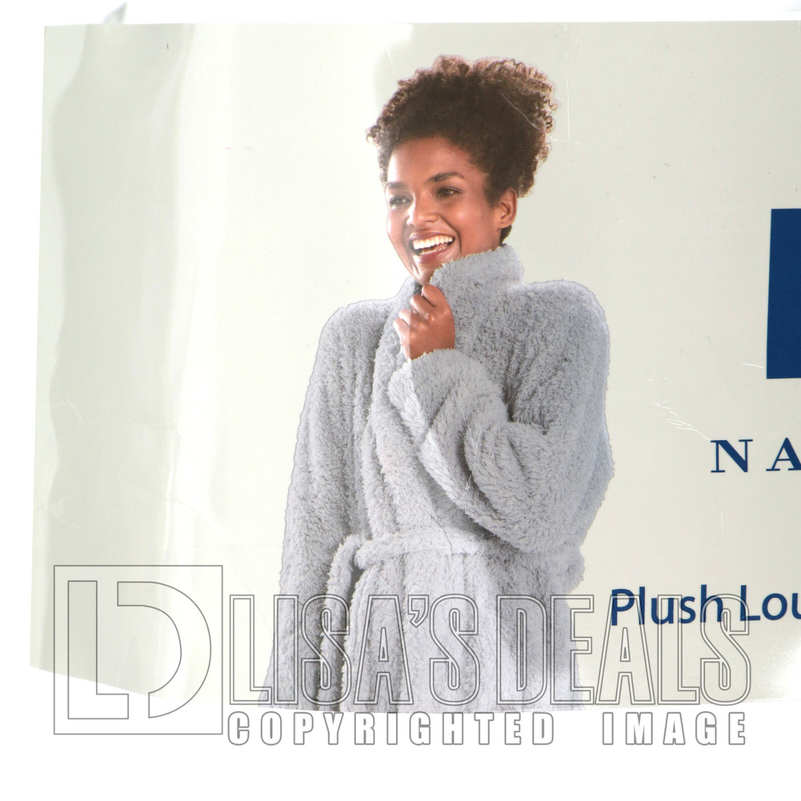 N NATORI Women's Plush Lounge Cardigan Robe Ultra Soft Grey White L