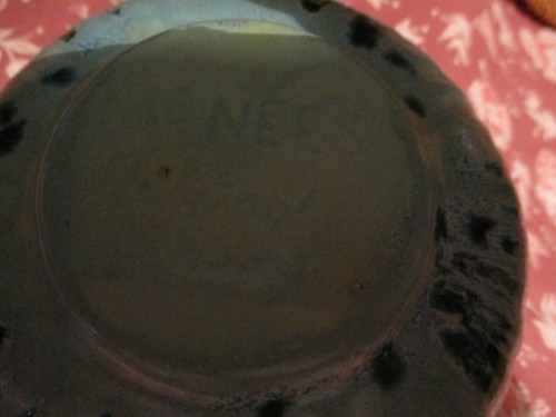 Three Piece Hand Crafted Art Pottery Bowl, Plate & Spoon Shades of Blue Signed - Picture 12 of 12
