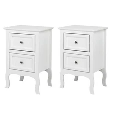 Set of 2 FCH Nightstand End Table with Two Drawer White Finish Bedside Table