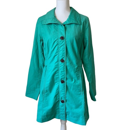 Green Turquoise Trench Coat Jacket Sz 