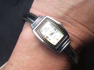 Studio Time Silver Tone Pebbled Gold Tone Accent Cuff Watch Quartz Works