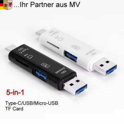 5-in-1 USB 3.0 Typ-C, MicroSD / TF Kartenleser, OTG Adapter iPhone 15 / Android
