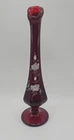 Beautiful Vintage Fenton Ruby Red Swung Bud Vase Handpainted And Signed 8 3/4"
