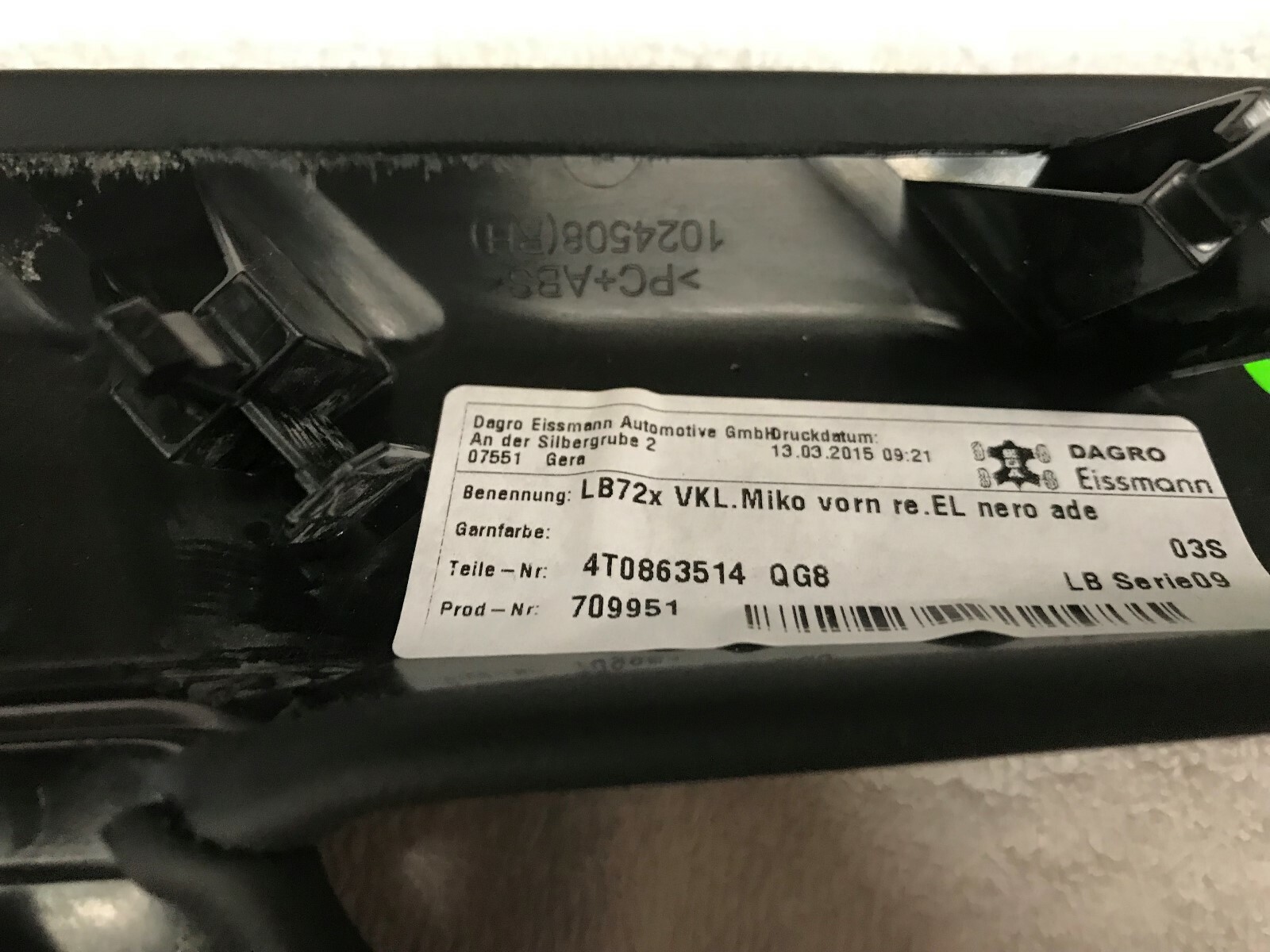 LAMBORGHINI HURACAN LP610 PASSENGER SIDE CENTER CONSOLE LOWER TRIM OEM 4T0863514