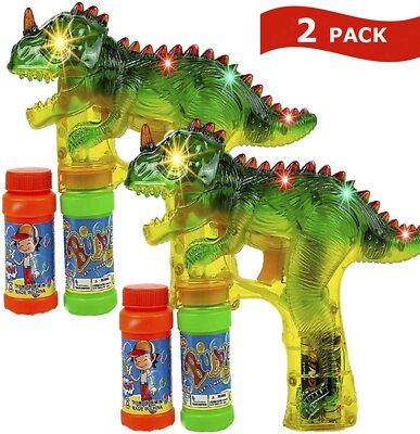 Dinosaur Bubble Blower Gun for Kids, Bubble Blaster Guns Sound and LED - 2 Pack