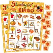 FANCY LAND Thanksgiving Bingo Game 24 Players for Kids Holiday Party Craft Su...