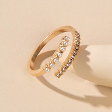 Aniversario Boda Joyería Alianza Mujer Estrás Perla Oro Dedo Círculo Anillo