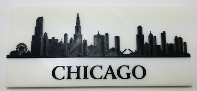 Chicago City Skyline Silhouette 3d Logo Plaque Ornament Or Magnet Ebay