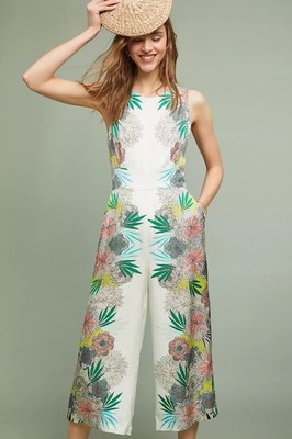 Corey Lynn Calter Bloome Jumpsuit Anthropologie Wide Leg Cropped Pockets 14 USA
