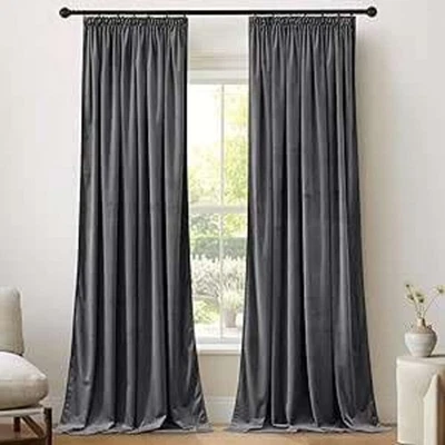 PONY DANCE Rideau en velours avec ruban, lot de 2, hauteur 240 x largeur 132 cm - Photo 1/4