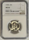 New Listing1948 Washington Silver Quarter Coin NGC MS 64
