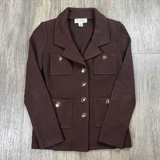 St John Collection Santana Knit Blazer Womens 0 Brown Excellent Gold Button Wool