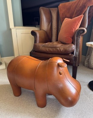 Handgefertigter Nilpferd Fußhocker / Hocker aus echtem Leder im Vintage-Stil - 69 cm lang