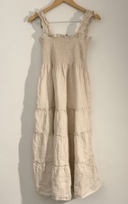 Quince Fine European Linen Ruffled Smocked Sundress Natural Beige Medium