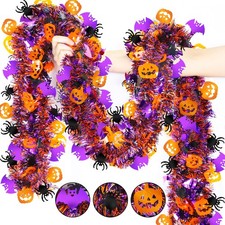 50FT Halloween Tinsel Garland with Orange 50FT, Pumpkin Spider Bat
