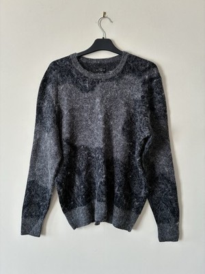 All Saints Pullover Wolle Alpaka Mischung L/XL 21'' Grube flauschig angeraut Strick grau
