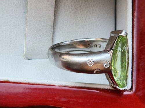 ANILLO DIAMANTE PERIDOTO NATURAL PLATINO CERTIFICADO GIA TALLA 6.25 7.9GR - Imagen 11 de 17