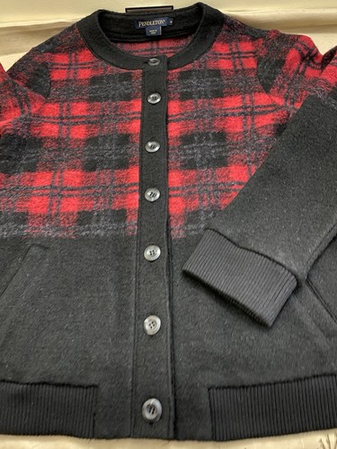 Pendleton Wool Blend Button Cardigan Jacket Black Red Tartan Buffalo Plaid S - Picture 5 of 9