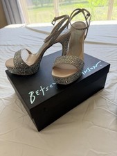 Betsey Johnson SB-Beth Champagne Rhinestone Platform Heels Women's Size 8