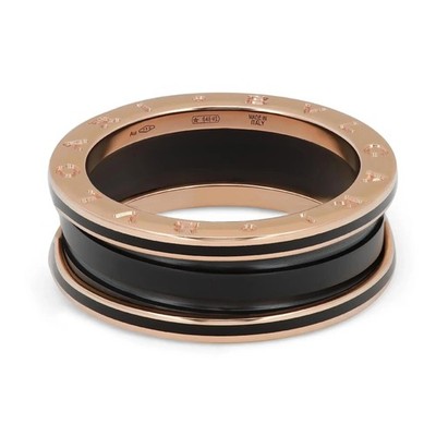 【保証書付/日本正規直営店購入】BVLGARI B.zero1 ブラックダイヤル Bvlgari B.Zero1 Two Band Matt Black Ceramic Ring 18K Rose Gold