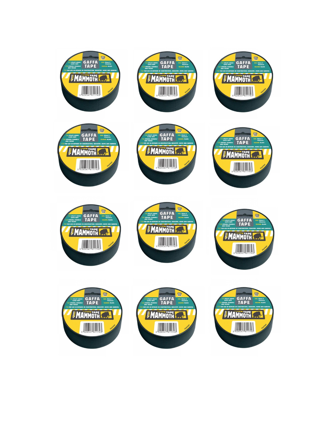 Everbuild Gaffa Tape 50 mm x 45 m - Black - 467448 - x12 Pack