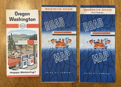 Lot Of (3) VINTAGE Washington-Oregon Service Station Road Maps Union Oil Co Enco
