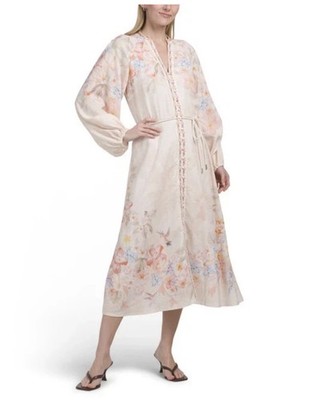 NWT CALYPSO ST. BARTH Linen Blend Long Sleeve Maxi Dress with Rope Belt Sz S