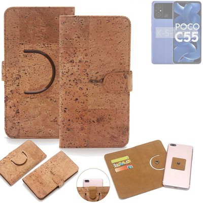Schutz-Hülle für POCO C55 Wallet-Case aus Kork Schutzhülle Tasche