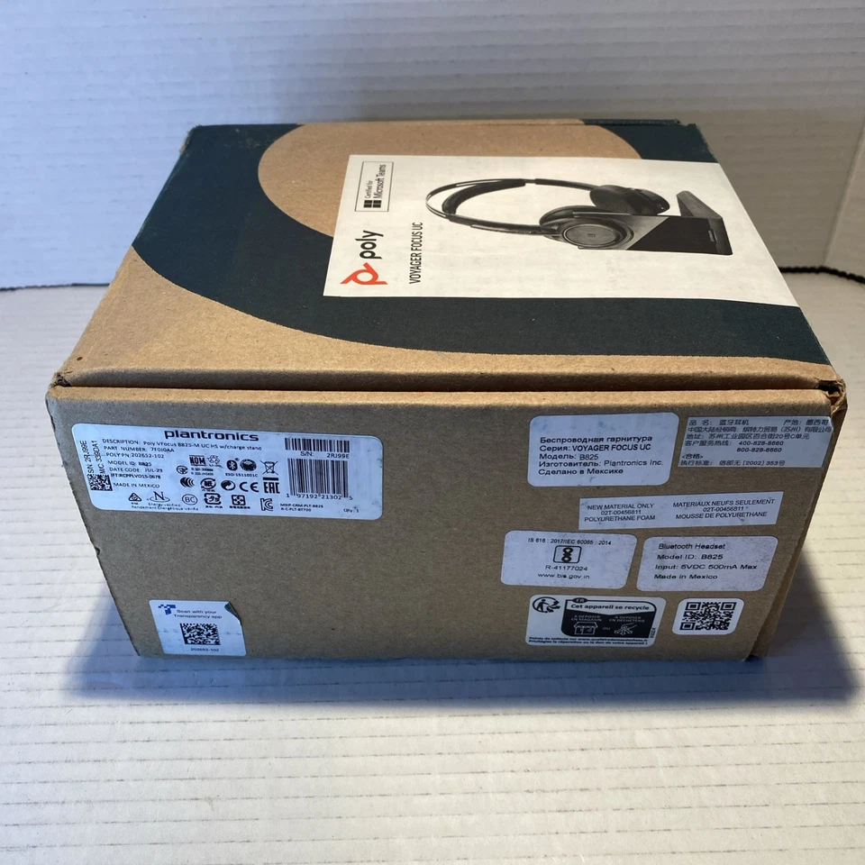 Poly Voyager Focus 2 Bluetooth Headset UC w/Stand b825-m open box new - Image 2 of 4