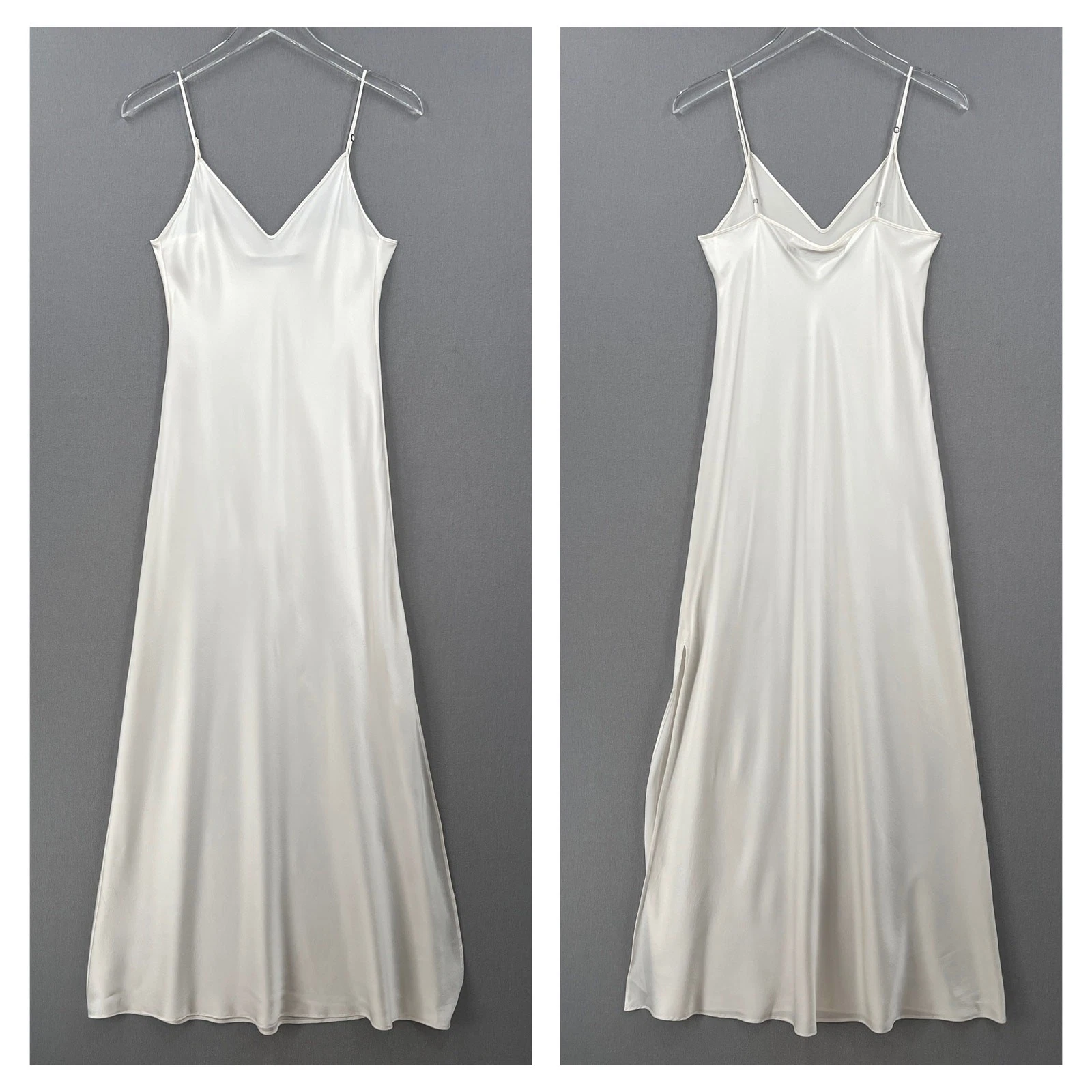 OFF WHITE Abito donna ENZA COSTA taglio bias seta slip S M bianco sporco scollo a V maxi spalline NUOVO