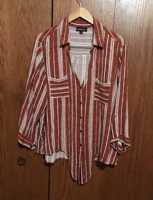 Women s Fortune & Ivy Size 3X Top Shirt Blouse Button Down Stripes Pockets 