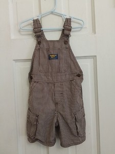 Vintage Oshkosh Bgosh 24 Months Brown Railroad Striped Overalls Cute Jon Jon B8