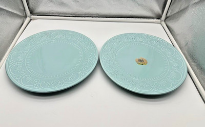 Maioliche Jessica Light Blue Embossed Plates Set of 2 Made in Italy 8.25 Inch