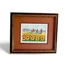 Vibrant Original Signed Sunflower Tuscany  Watercolor Painting