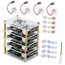 Cluster Case with Cooling Fan and Heatsinks for Raspberry Pi 4B/3B /3B/2B Clear