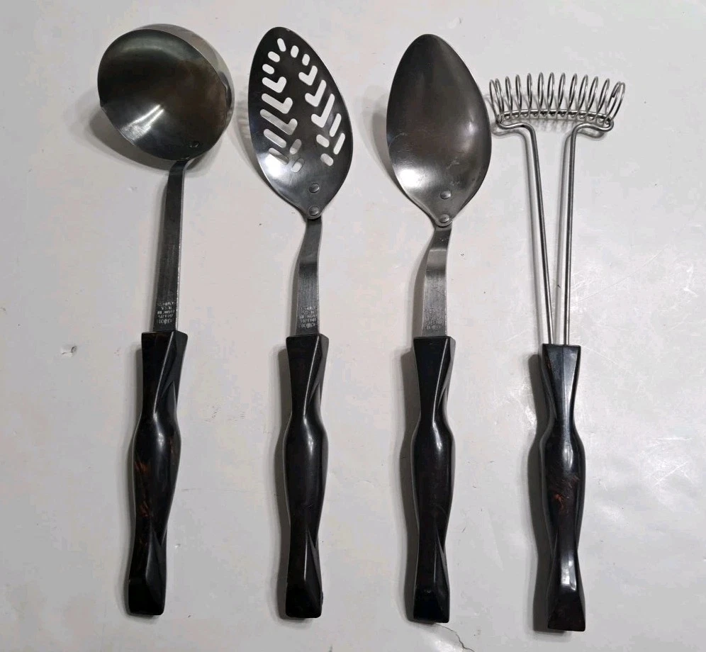 Cutco Set of 4 UTENSILS 2 Spoons - 1 Slotted; LADLE; Whisk + 1712, 1713, 1715