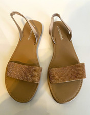 Cityclassified Women's Gold Rhinestone Strappy Flat Sandals Slip-On US 6