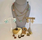 VTG 60s 70s 8 Piece Jewelry Lot Trifari Sarah Cov Van Dell Goldfilled Moon Glass